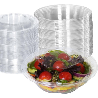  24Oz Clear Disposable Salad Bowls With Lids - For Lunch, Meal Prep, Fruits, And Salads (50)