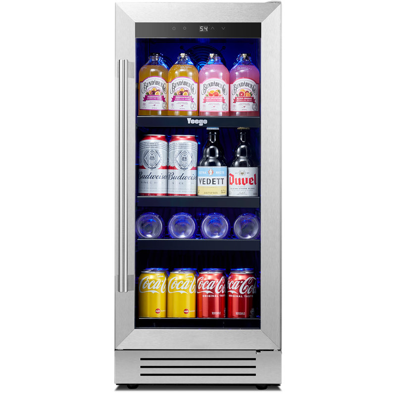 Yeego 15" Beverage Refrigerators & Coolers, 80-Can Capacity Built-In/ Freestanding Cooler for Under Counter Use with Blue LED Light and Adjustable Fridge Shelves