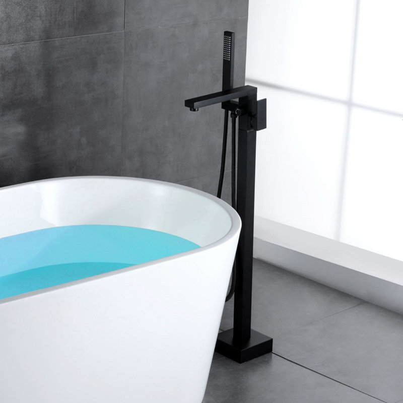 Robinet de baignoire sur pattes à poignée simple avec douche à main, Noir