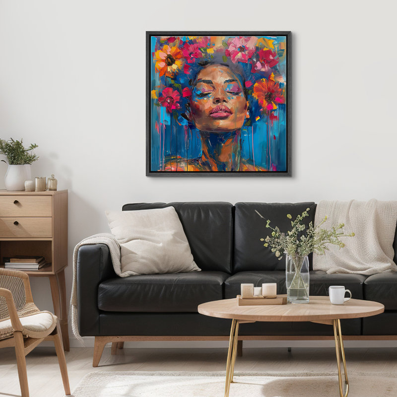 «Elegance Black African American Girl Portrait», graffiti coloré, œuvre d'art encadrée sur toile, H 24 po x l 24 po