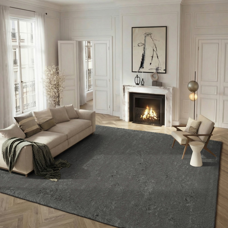 Tapis titane touffeté à la main Cimah , Rectangle 8 pi x 10 pi