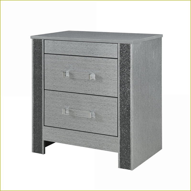 Table de chevet argentée avec compartiment à bijoux caché Lorenzo