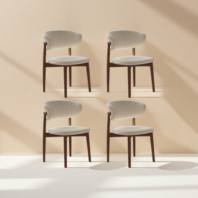 Mid-century Ash Dining Chairs Set Of 4, Brown Solid Wood Legs, Not Assembled Need, Beige Kitchen Chairs For Dining Room