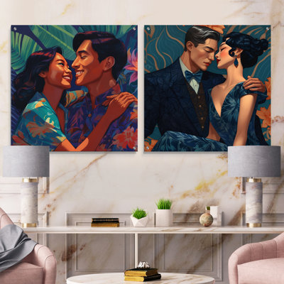 «Beautiful Asian Couple In Love I», ensemble de 2 impressions murales en acrylique sur verre