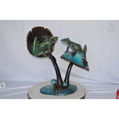 Hutter Two Frogs on a Mushroom Bronze Statue - Size: 24"L x 15"W x 27"H.