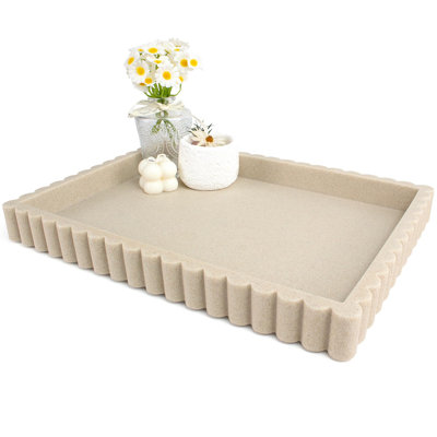 Scalloped Resin Coffee Table Tray, 14” Decorative Ottoman Tray For Living Room, Entryway And Centerpiece Table Decor