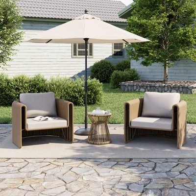 Lenore Curved Wicker Patio Lounge Chairs with Cushions