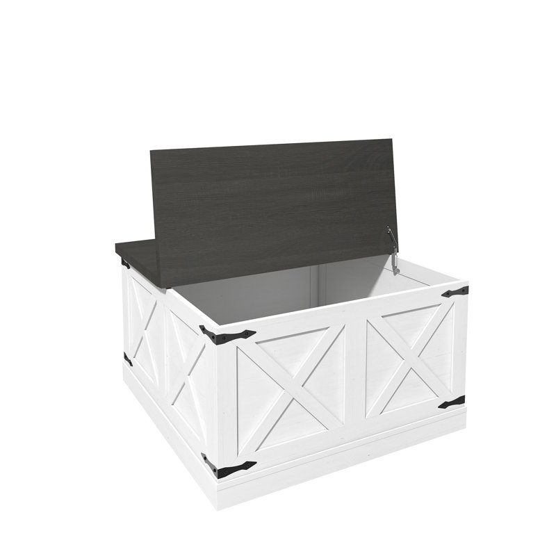 Square White Coffee Table With Dual - Lift Tops And Spacious Storage For Blankets Center Industrial Hardware Living Room