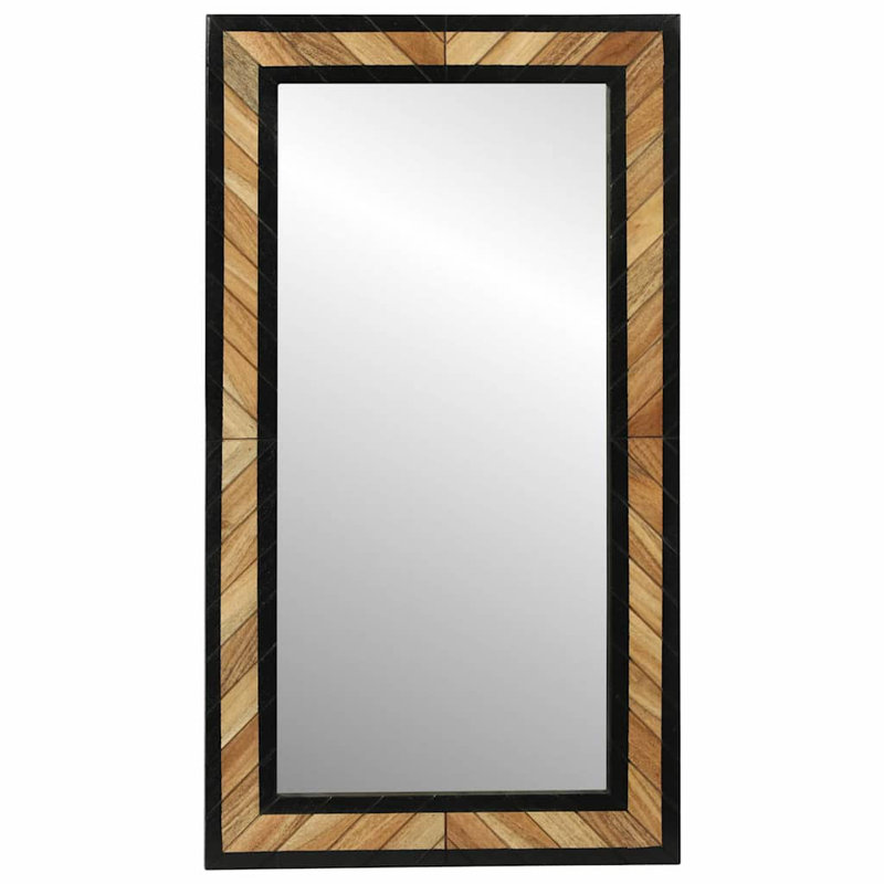 vidaXL Wall Mirror Rectangular Black and Brown Solid Acacia Wood Decor Home, 50 cm H x 90 cm W