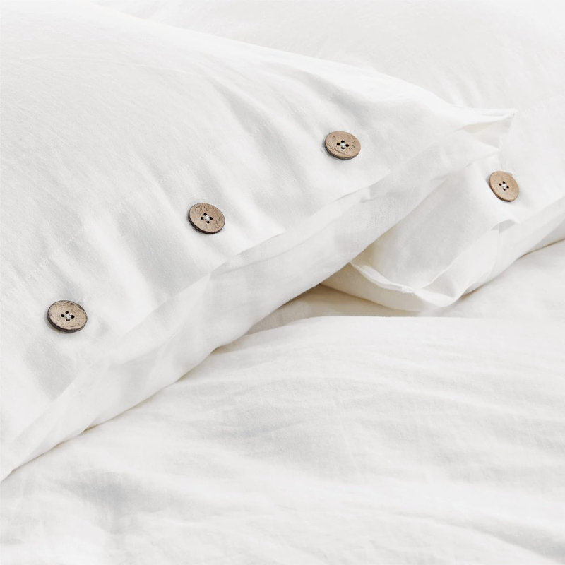 Bedsure Linen Cotton Blend Duvet Cover Set, King Duvet Cover + 2 King Pillowcases, White