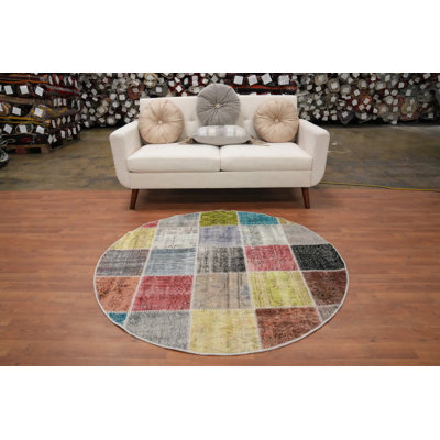 Tapis rond patiné moderne patiné 5 x 5