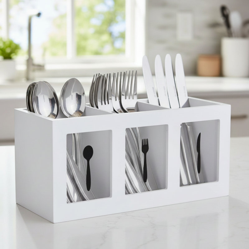 Linnda Wood Rectangle Utensil Crock