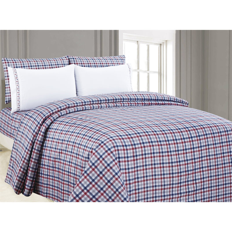 Posh Home Tartan Plaid 6 Piece Sheet Set Microfiber Twill Plaid Sheet Set, Full/Double