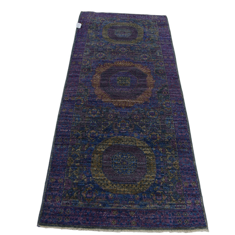 Hand Knotted Wool Area Rug in Gray And Purple