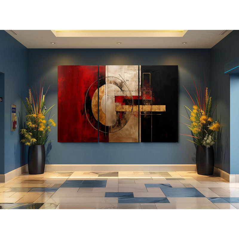 «Triptych Canvas Wall Art», art mural abstrait rouge et noir, ensemble de toiles modernes pour une décoration intérieure élégante