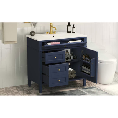Meuble-lavabo de salle de bain 30 po avec lavabo supérieur, meuble-lavabo moderne avec 2 tiroirs et tiroir basculant, meuble-lavabo simple