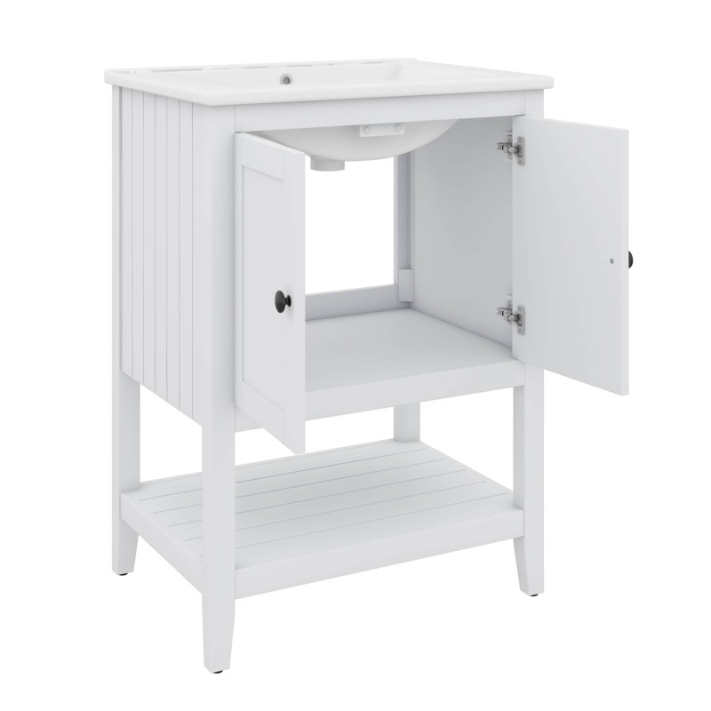 Lavabo de salle de bain moderne élégant en céramique 24 pouces avec tablette ouverte