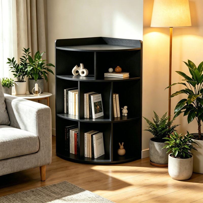 4-Tier Corner Cabinet, Wooden Bookcases With 8-Cubby Storage Organizer, Storage Rack or Organization and Storage, Home Office, Living Room