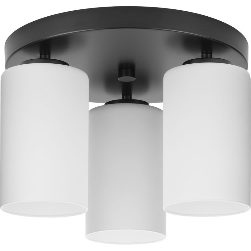 Bromwich Glass Flush Mount, Matte Black, Etched White