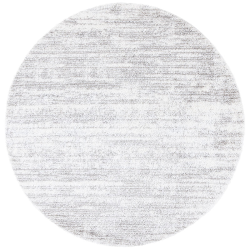 Tapis à poils longs Phaidra 653 en ivoire / gris, Rond 6 pi 7 po