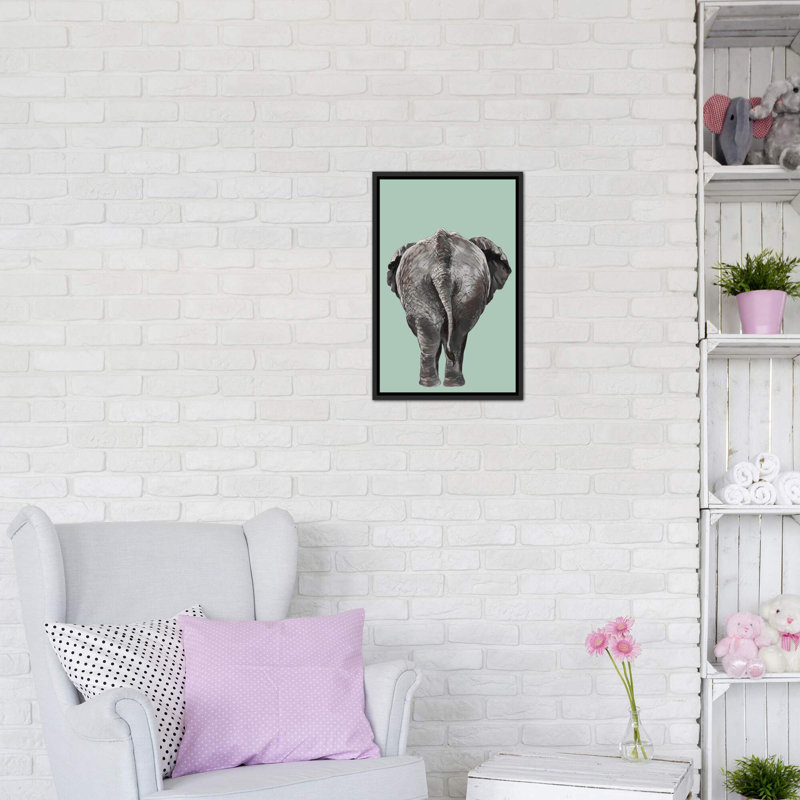 Art de bout éléphant, H 26 po x l 18 po x P 1,5 po, Toile avec cadre noir patiné