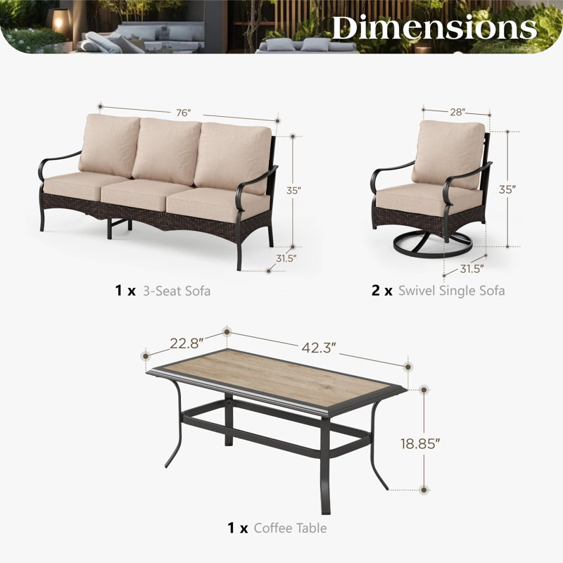 Ensemble de conversation de patio pour 5 à 7 personnes Argyri avec chaises longues et canapé pivotants, Non