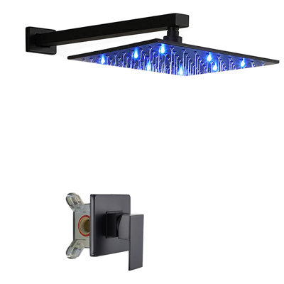 Black Wall Mounted Shower Faucet Set Rainfall Shower Head Combo with Mixer Valve kit