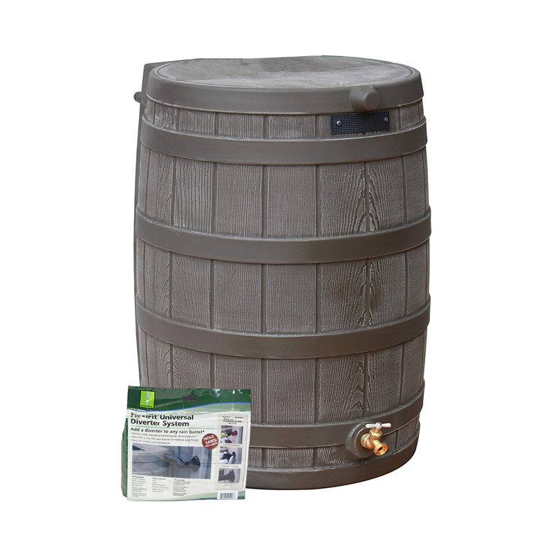 Good Ideas Rain Wizard Whiskey Style Rain Barrel with Overflow and Spigot, Oak, 28.25" H x 22" W x 21.5" D