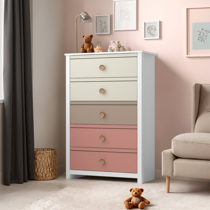 Bustillo 30.7'' Wide 5 -Drawer Chest, White/Parchment/Warm Taupe/Canyon Clay