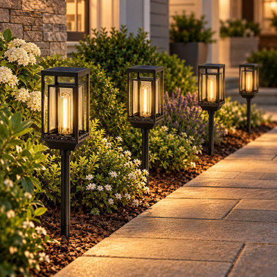 Hautes lumières de sentier solaires extérieures, lumières de jardin solaires à ampoules Edison, éclairage de paysage à DEL rétro avec marche / arrêt automatique pour allée, allée et patio
