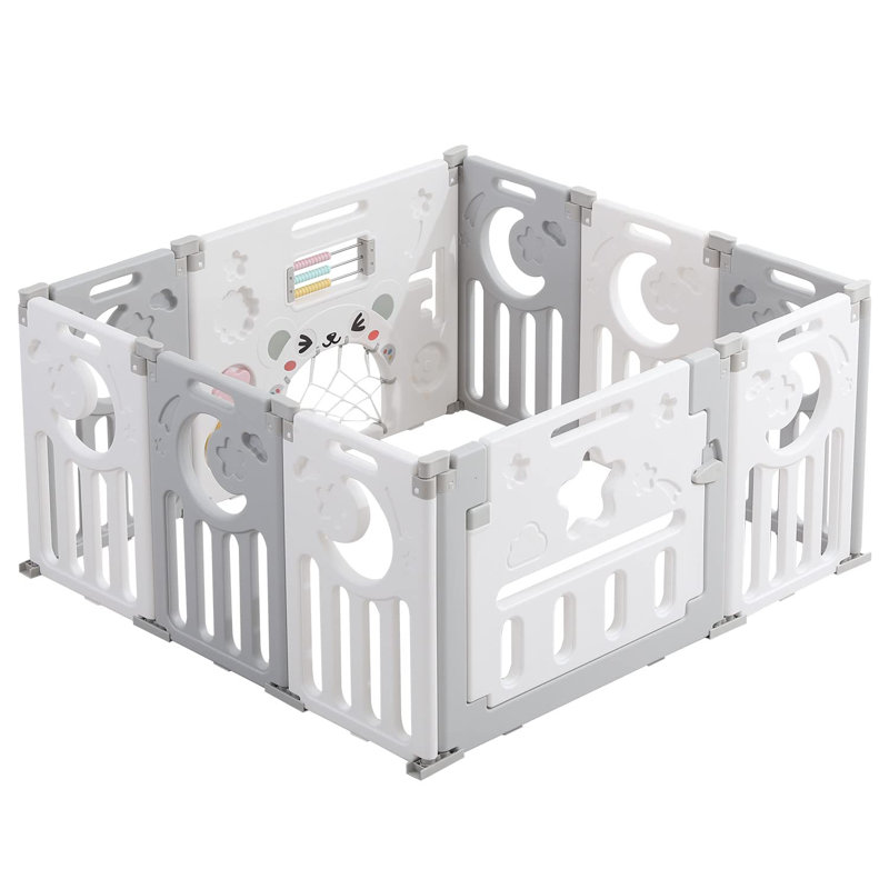 Safe Foldable No - Gaps Baby Playpen for Exploration, 24" H x 45" W x 45" D, Gray/White