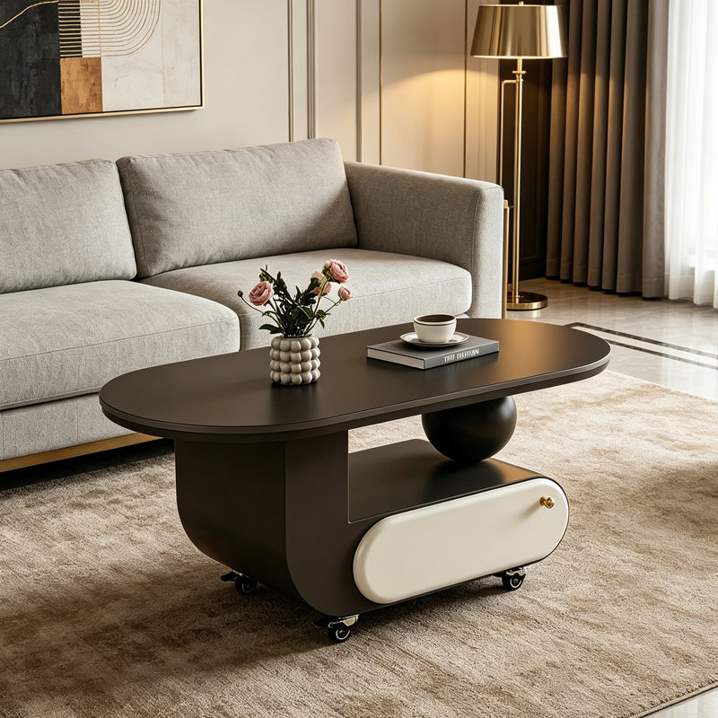 Table basse avec roulettes Luxury, Noir, Blanc/Noir