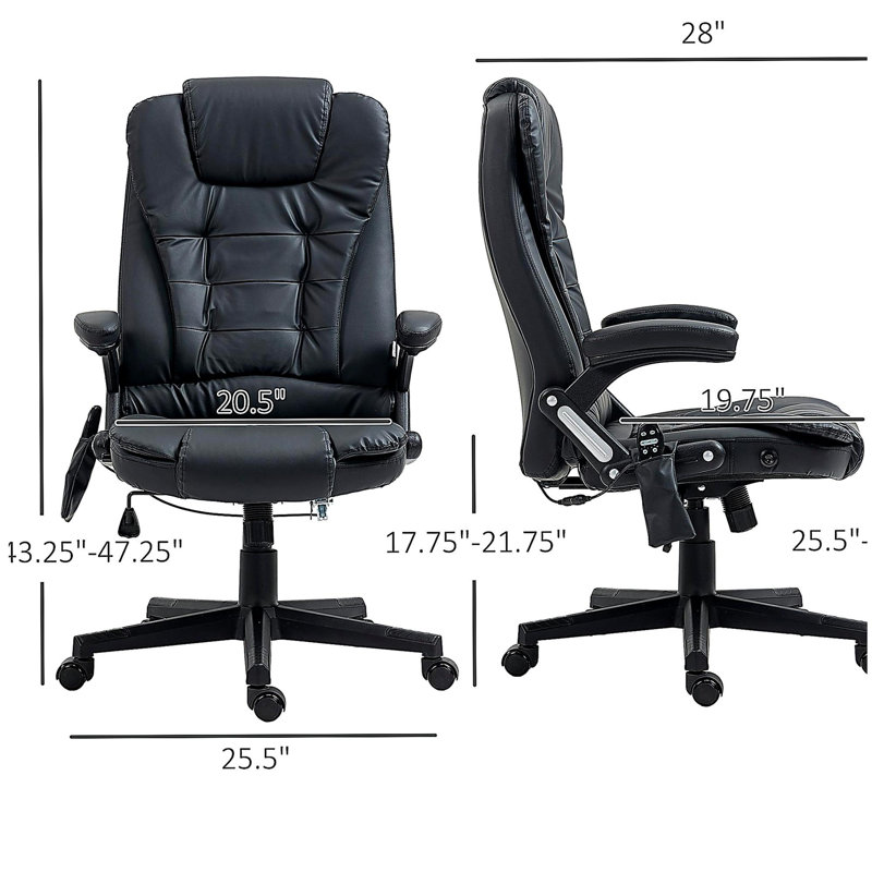 Fauteuil de massage chauffant à haut dossier, fauteuil de bureau chauffant, noir