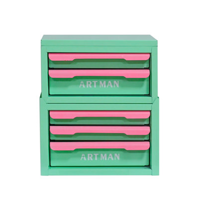 Drawer-style desktop storage box, office workstation organizing magic tool, desk stationery storage rack, cosmetic storage cabinet--{Green-pink color, 2+3 layers}