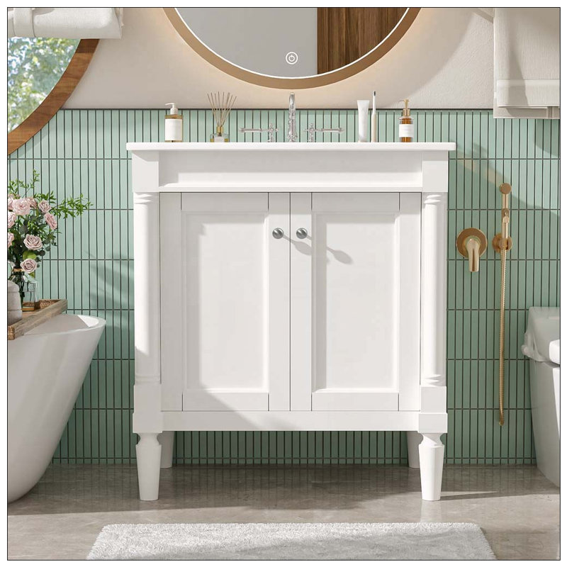 Meuble-lavabo 30 po avec lavabo en céramique, Blanc