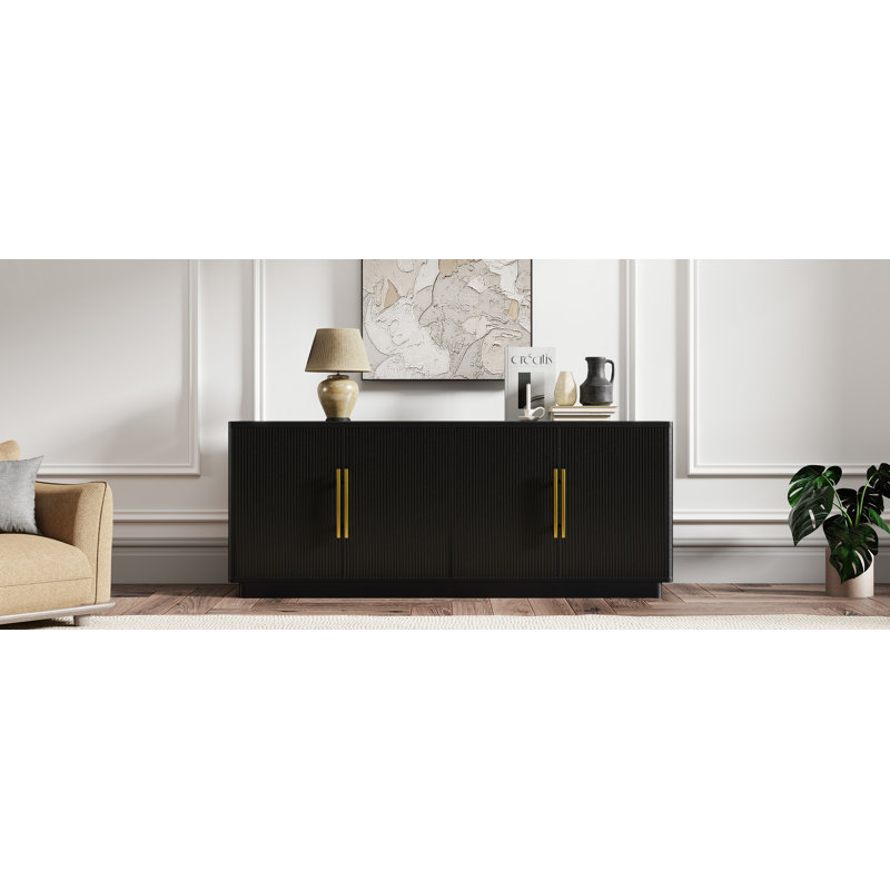  TV Stand For Tvs Up To 80 Inches, Media Console With 4 Fluted Doors, 70" Entertainment Center With Ample Storage For Living Room