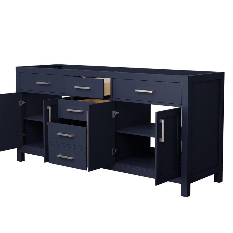 Base de meuble-lavabo double autoportant de 71 po Beckett, Bleu foncé / nickel brossé