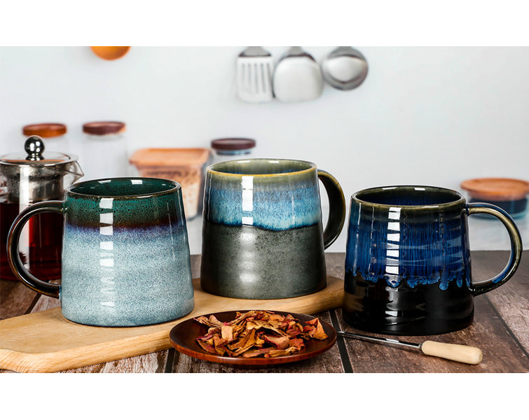 Mixed Set of Reactive Glaze Stoneware Odis Ceramic Coffee Mugs