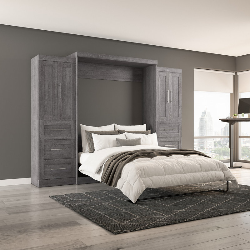 Arlex Pur Queen Bed and Storage Units with Drawers and Doors (115W), Bark Gray