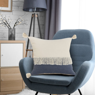 Coussin décoratif à franges 100% coton Contemporary