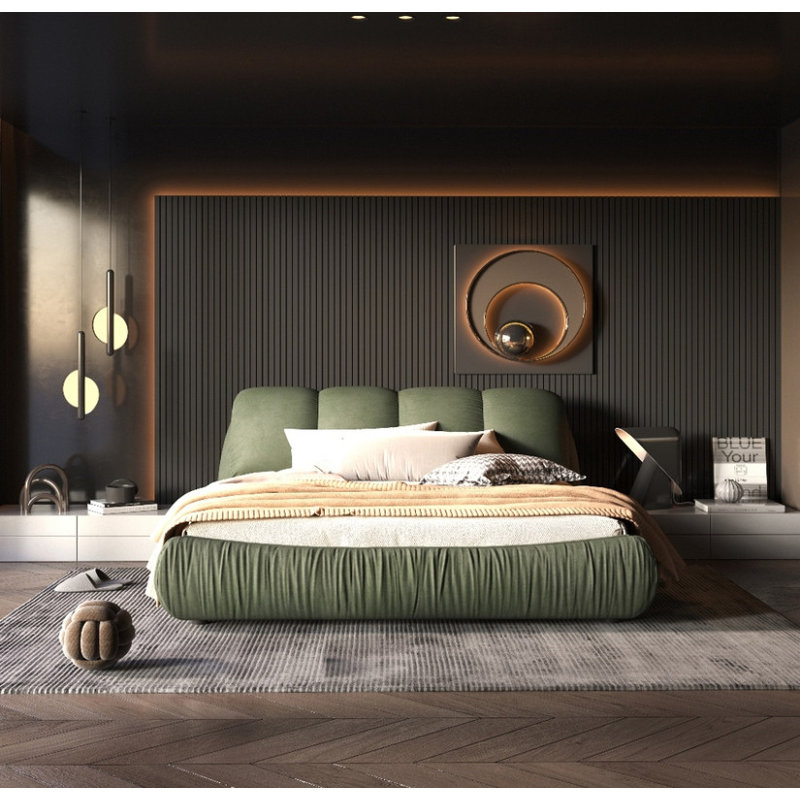 Très grand lit plateforme tapissier Green, Vert