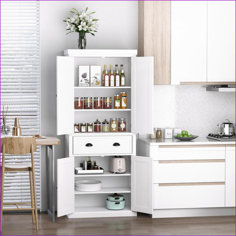 Armoire de cuisine, HOMcom Traditional, hauteur de 72,5 po avec 2 portes, tiroir et tablettes réglables | Bois aggloméré