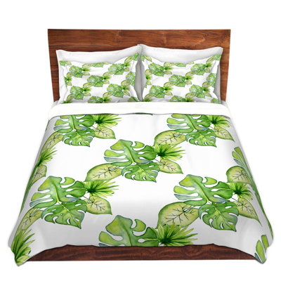 Ensemble de housse de couette DiaNoche en microfibre par Sylvia Cook - Feuilles tropicales