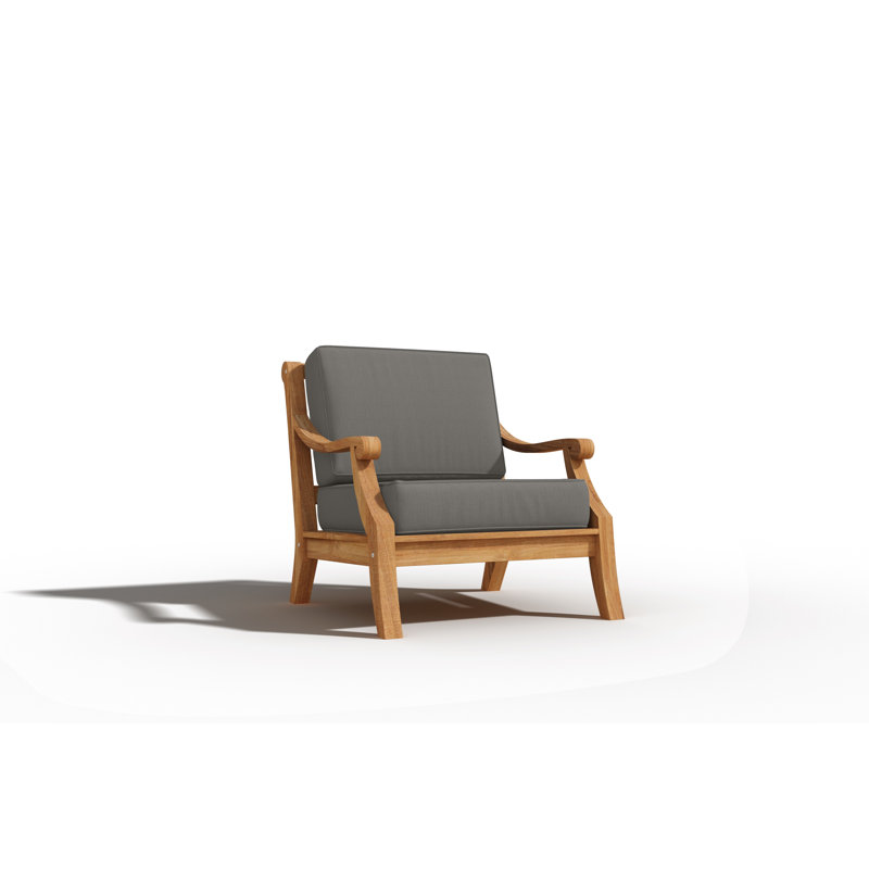 Elyon Teak Outdoor Club Chair with Sunbrella Canvas Cushion, Gray