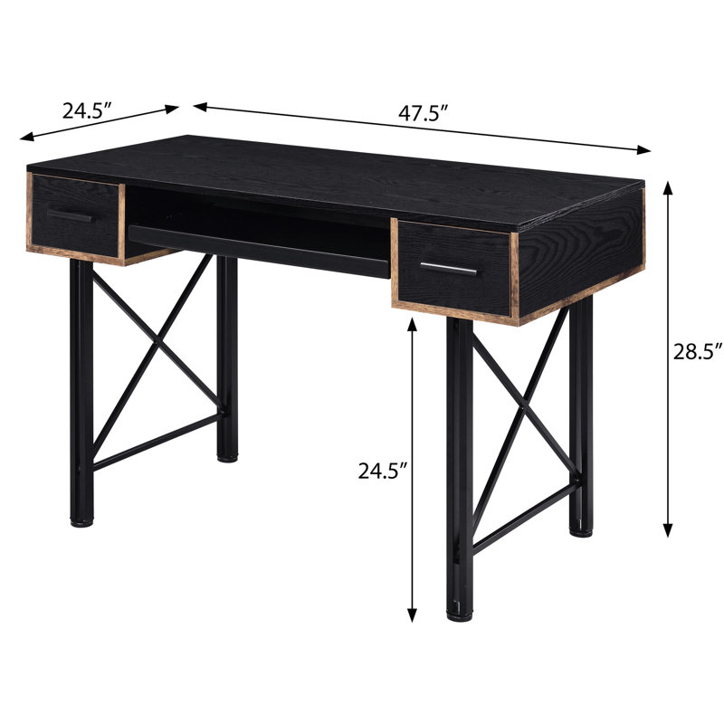 Bureau d'ordinateur noir avec rangement polyvalent - plateau à clavier et tiroirs rectangulaires