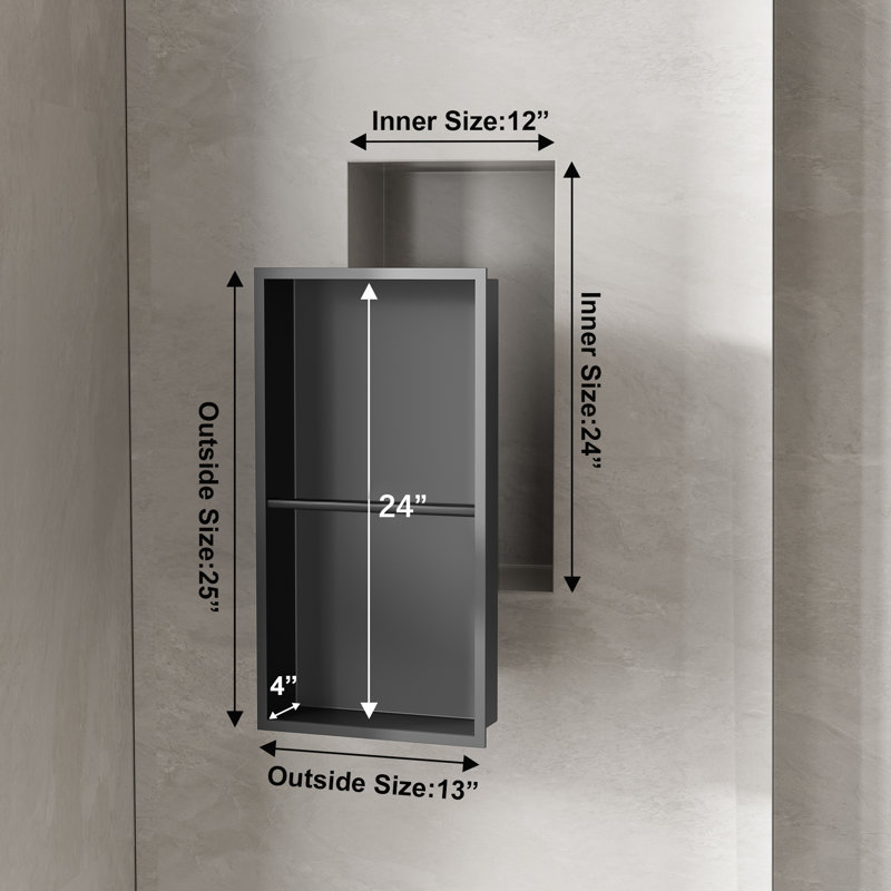 Niche de douche en acier inoxydable, insert de niche pour salle de bain, installation verticale / horizontale, Noir mat