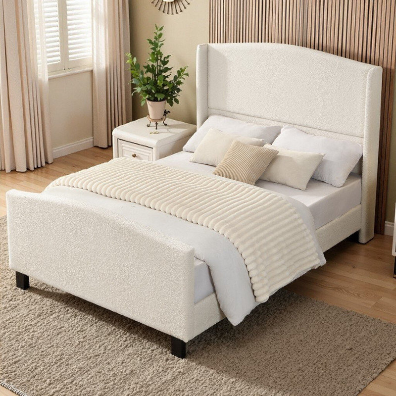 Structure de lit tapissier Dormé très grand \ grand \ double \ lit simple avec velours en peluche, support à 12 lattes, pieds en bois massif