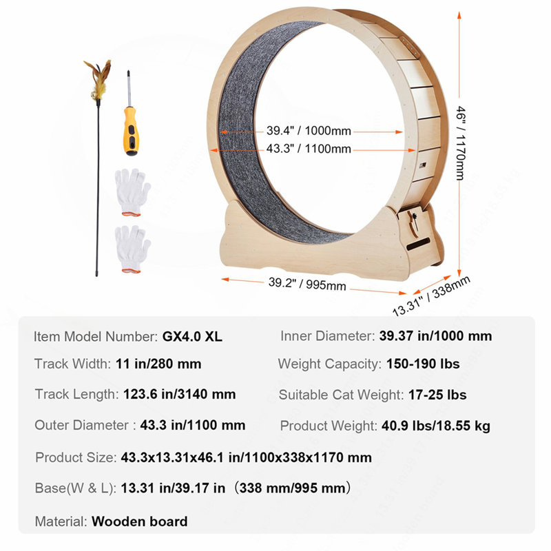 Grande roue de tapis roulant pour chats d'intérieur 43,3 po Cat