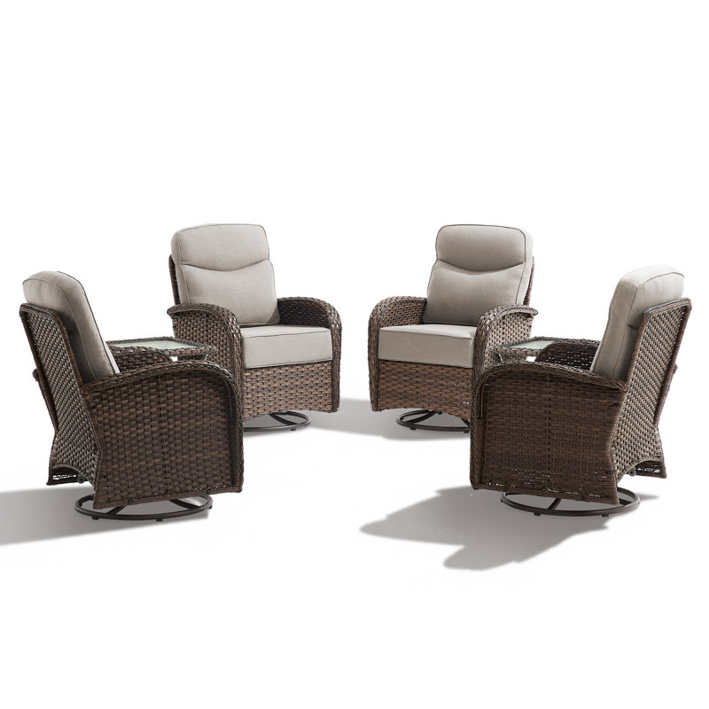 Alakai 6-Piece Outdoor Wicker Family Patio Swivel Chair Conversation Set With Side Tables, Beige