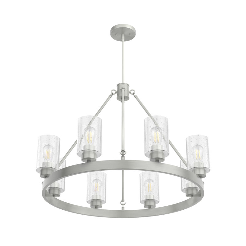 Lustre en roue de chariot à 8 lumières de style bougie Hartland, Nickel brossé